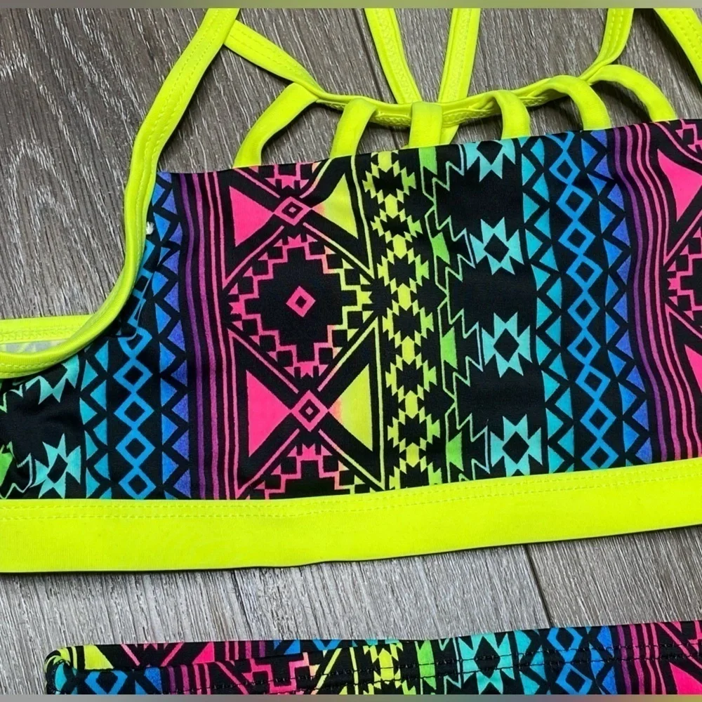 Justice Girl Bikini Top & Bottom Seimsuit Neon Set Size 10